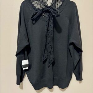 ELOQUII Black Sweater with Polka Dot Bow FOREVER 21 Faux Leather Front Leggings